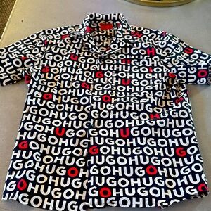 HUGO Men's Black and Red Graphic Shirt